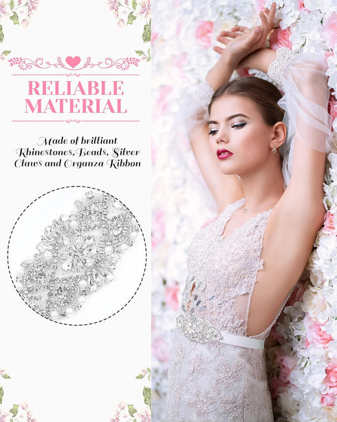 SATINIOR 2 Pieces Rhinestone Bridal Wedding Dress Sash Belt Crystal Diamond Ribbon Wedding Belts for Bridesmaid Wedding Dress (White)...